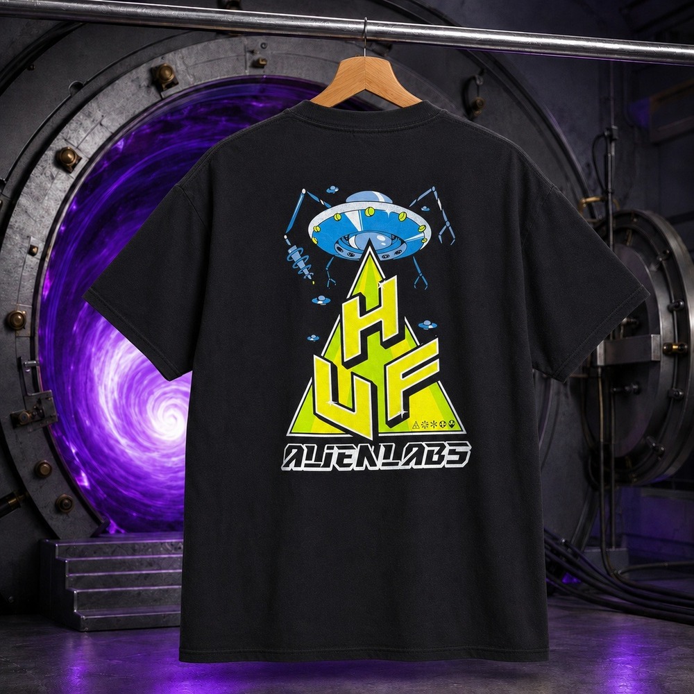 HUF x‎ Alien Labs Black Graphic Tee Mens Large UFO Skate Streetwear